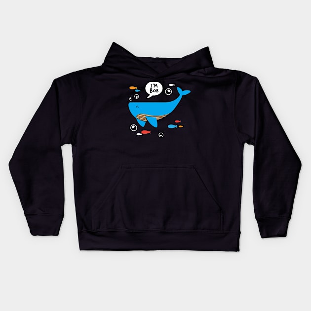 Funny Friendly Blue Whale Bob Kids Hoodie by GuiltlessGoods